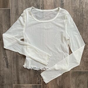 Aerie Sheer White Long Sleeve Top